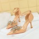 8323-H22 Fashion Banquet Hollow High Heels Lacquer Leather Shallow Mouth Pointed Rhinestone Bow Tie Women's Single Shoes