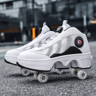 Dingjian Four-wheel Heep Shoes Collapsible Deformable Shoes Swivel Buckle Roller Skate Breathable Mesh Surface Heep Skates for Men and Women