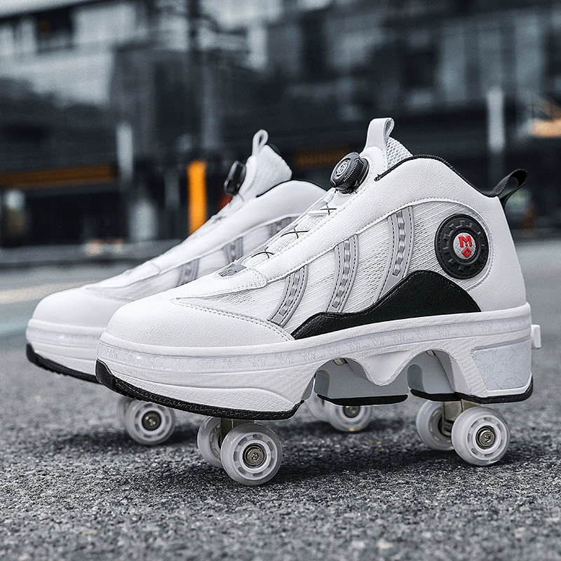Transformable four‑wheel roller shoes, breathable mesh, unisex, sizes 33–43
