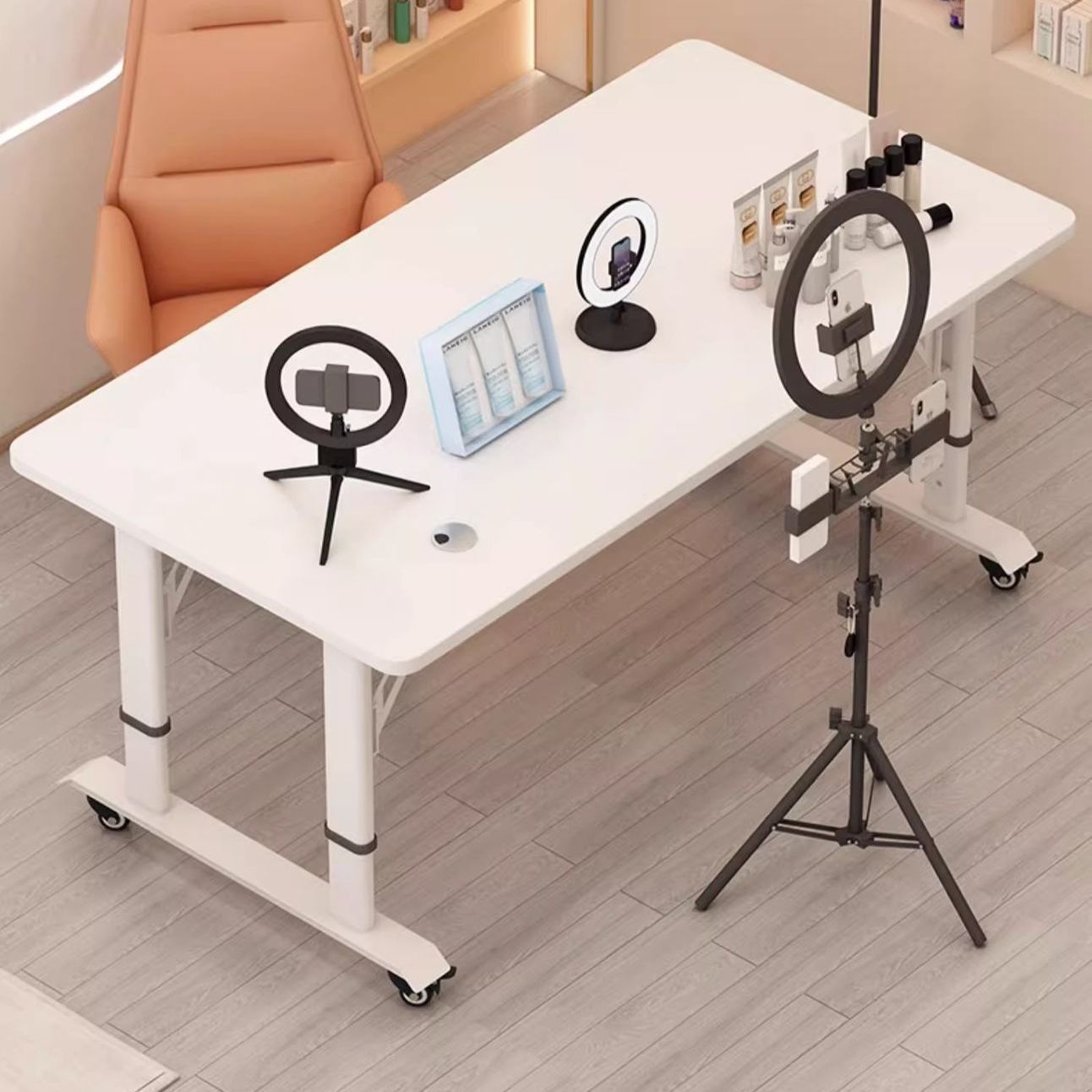 Computer Desk with Goods Live Broadcast Table Live Broadcast Workbench Removable Computer Desk Rotating Desk Simple Desk