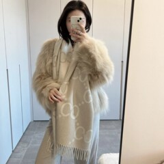 经典提花双面流苏围巾羊绒圆领披肩女男gg字母长款围脖百搭保暖