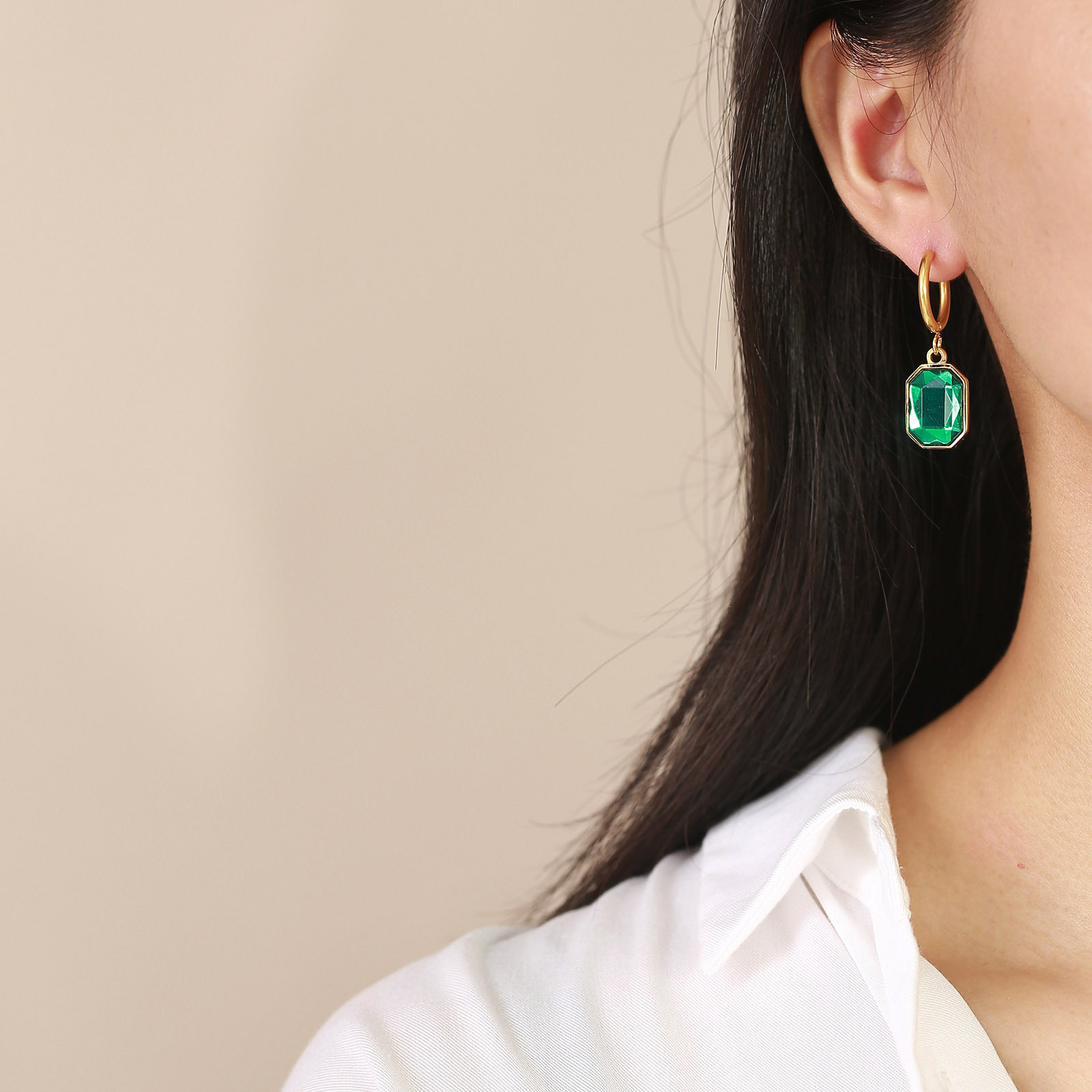 Fashion Geometric Stainless Steel Drop Earrings Inlay Zircon Stainless Steel Earrings 1 Pair