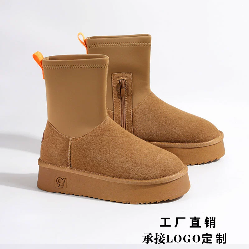 2025 Осень-Зима Женские Зимние Ботинки из Натуральной Кожи Теплые Эластичные Носки Ботинки с Плюшевой Подкладкой Толстая Подошва Хлопковые Ботинки