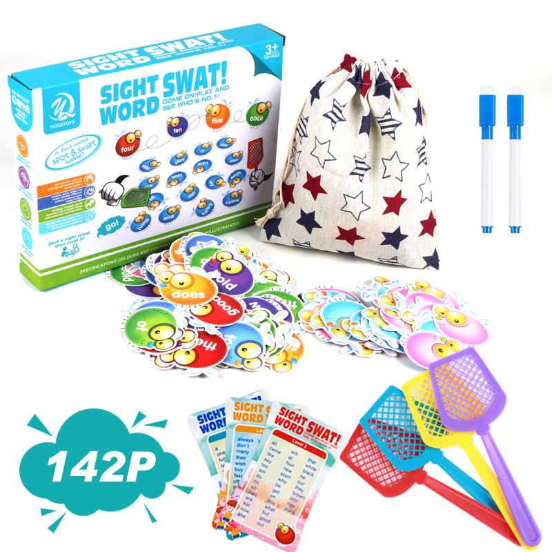 Amazon cross-border children's board game toy crazy fly swatter and word game with storage bag vocabulary card