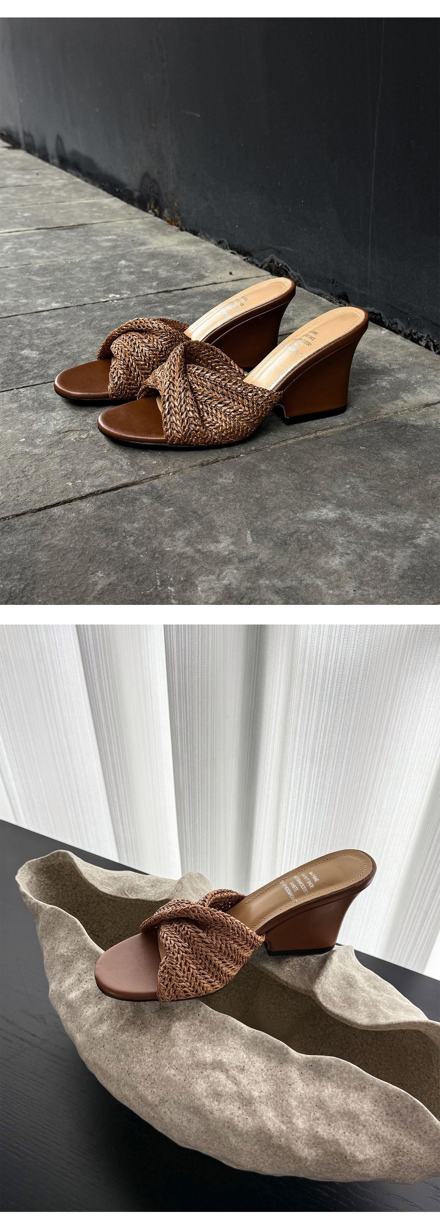 Dép sandal nữ xỏ ngón đế bệt phong cách Pháp, đan rơm, hở mũi, đi biển mùa hè — màu nâu, màu trắng ngà, xanh lá cây chi tiết 14