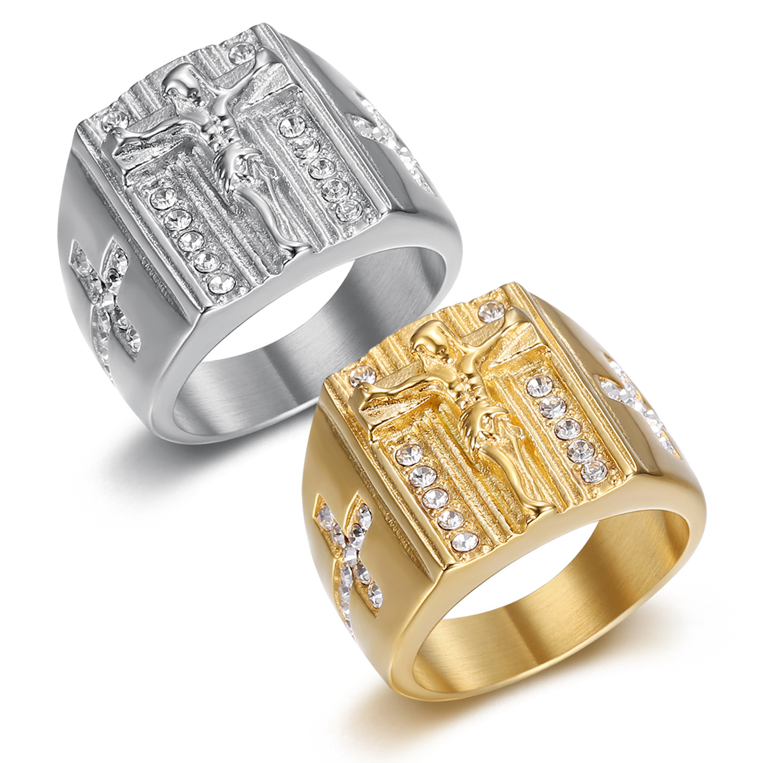 Rings Classification Hip-Hop Retro Solid Color Titanium Steel Inlay Zircon Men's Rings