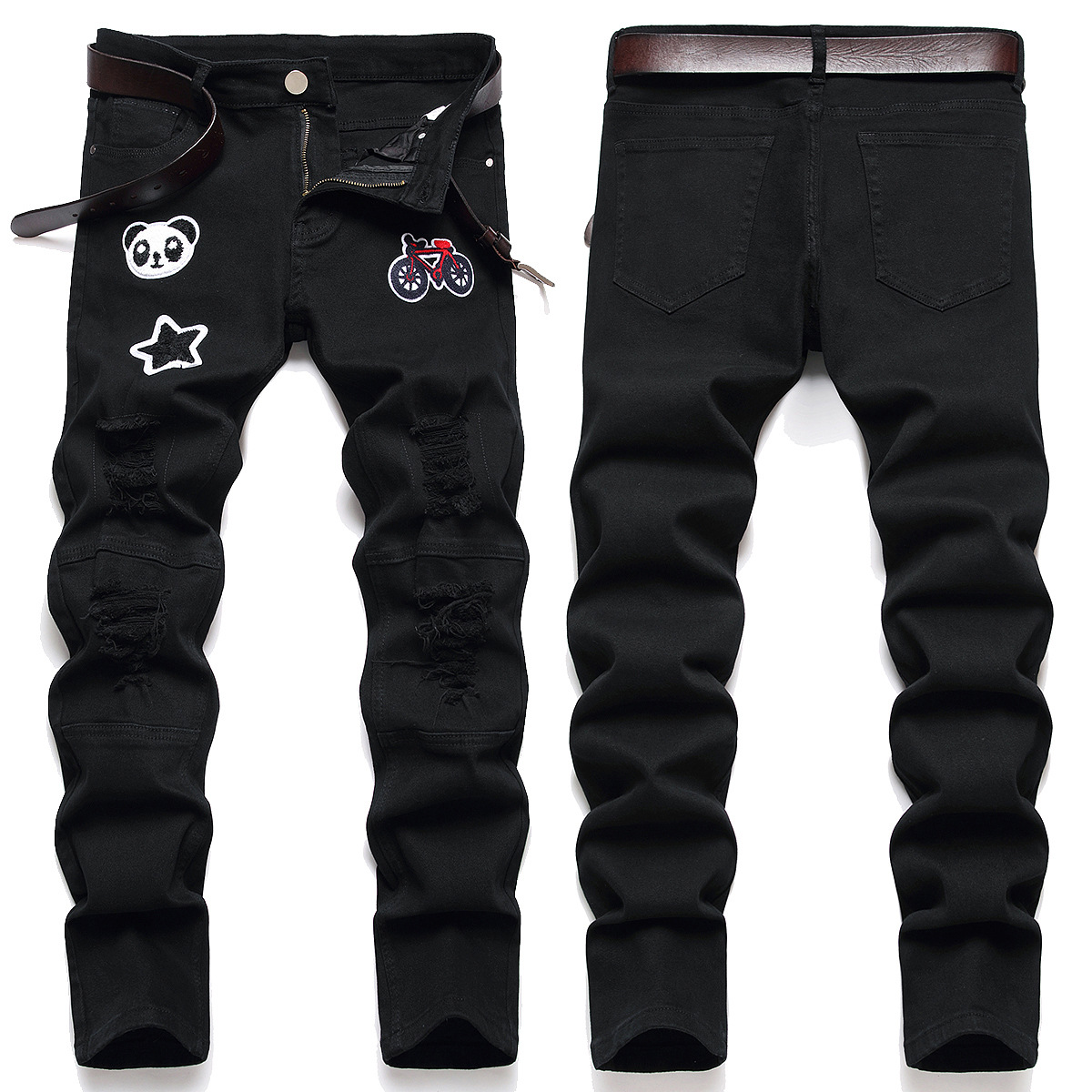 boy 2024 Cross-Border Trade Black Slim Fit Jeans Men's Wholesale_viptrois.com