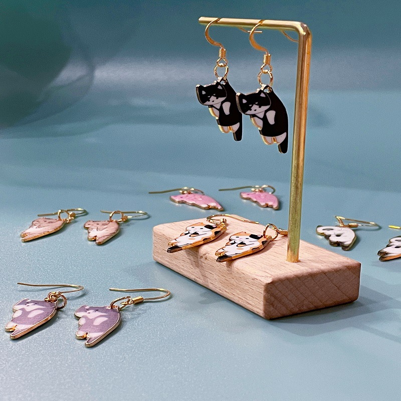 20g Weight 1 Pair Cartoon Style Cat Plating Alloy Drop Earrings