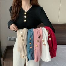 2025春秋新款V领修身网红长袖显瘦内搭洋气针织毛衣打底衫上衣女