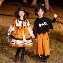儿童万圣节cosplay服装女童春秋洛丽塔南瓜公主裙男童蝙蝠衫套装