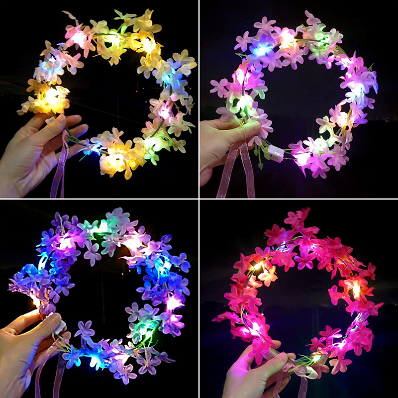 Ventas transfronterizas de guirnaldas hawaianas productos acabados guirnaldas de clavo de lilac escénicas lugar de mercado nocturno puestos juguetes luminosos