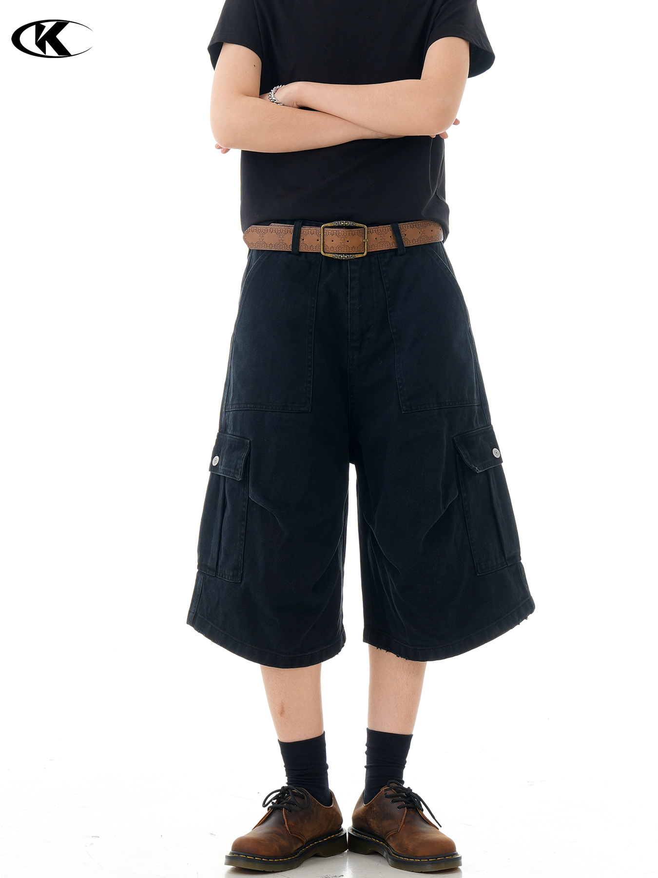 11KNアメリカ式レトロ多袋工装半ズボン男女潮牌ゆったりストレート広脚高級感七分ズボン