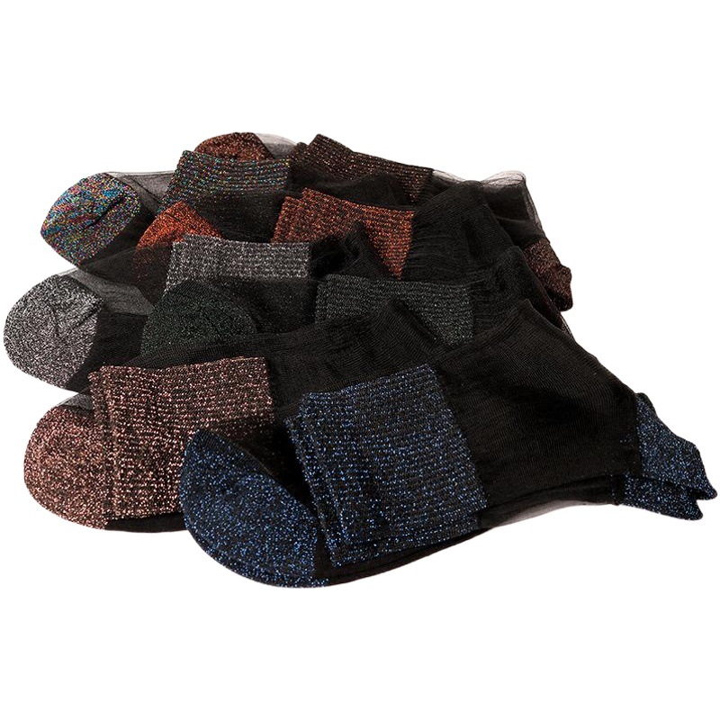 Embalaje independiente Medias de cristal Medias de la pantorrilla Primavera y otoño Nuevos calcetines de cebolla plateados para mujer Calcetines de seda con fondo de algodón Calcetines de mujer transparentes al por mayor