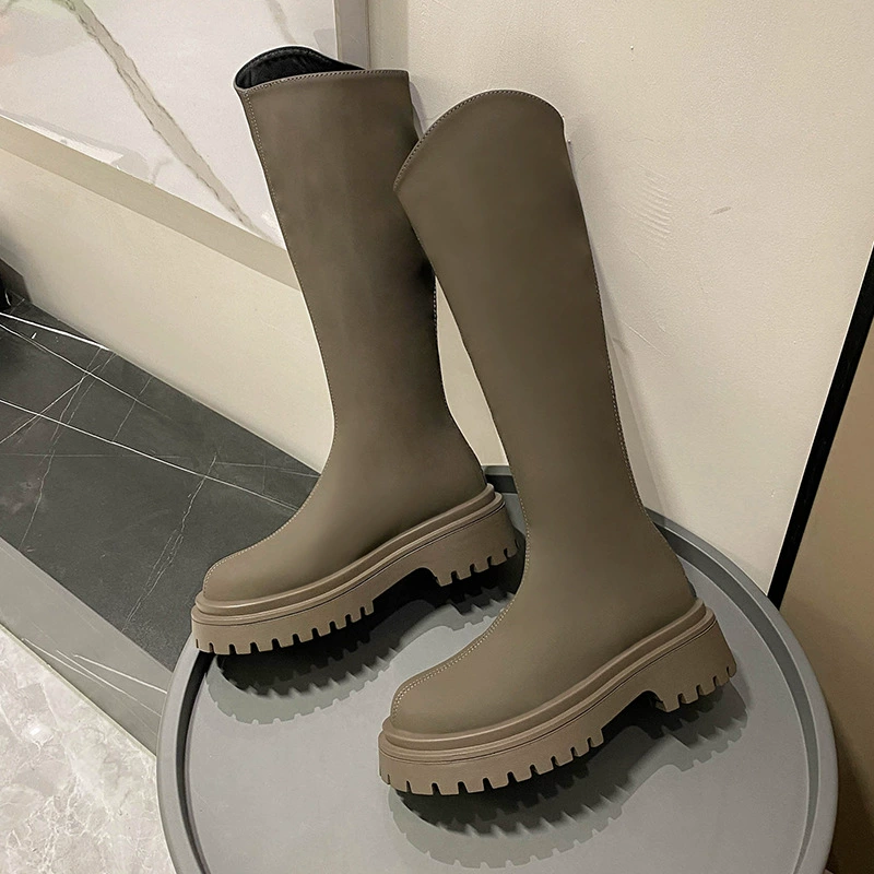 Трансграничные V-сапоги без колен сапоги женский зимний 2024 новый британский стиль дикие сапоги рыцаря с толстой подошвой оптом