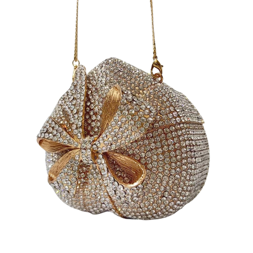 Túi clutch dạ tiệc hình trái tim nạm kim cương hộp quà cầm tay nữ — Nền vàng kim cương trắng, Đế vàng kim cương, Màu sâm panh, Màu bạc chi tiết 1
