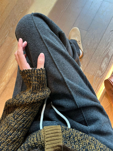 Women's Autumn/Winter Loose Casual Straight Leg Pants with High Waist Narrow Version Wool Knit Wide Leg Pants for Slimming and Long Legs
