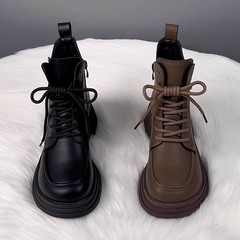 软皮加绒保暖马丁靴女棉靴2025秋冬新款厚底短靴平底百搭加厚棉鞋