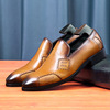 Loafers English style, retro casual footwear, trend classic suit pointy toe, genuine leather