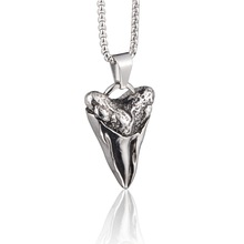 时尚爆款嘻哈百搭钛钢鲨鱼牙齿吊坠个性男女休闲情侣项链