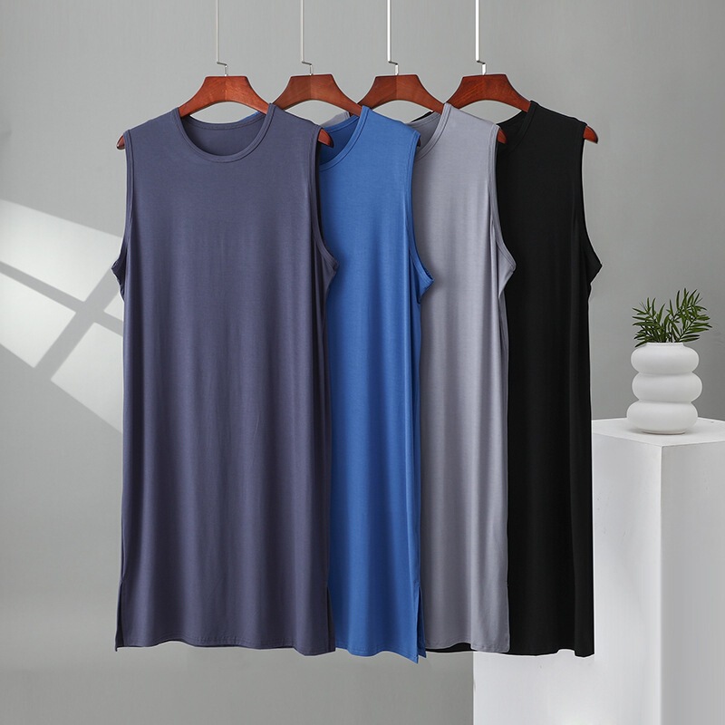 Men's Modal Pajamas, Sleeveless Tank Top Dress, Long Simple Nightgown, Loose and Comfortable Home Wear Bathrobe Men's Modal Pajamas, Sleeveless Tank Top Dress, Long Simple Nightgown, Loose and Comfortable Home Wear Bathrobe