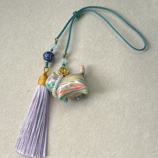 Intangible Cultural Heritage Lacquer Cat Tassel Bag Car Pendant Hand-Woven Jewelry Lucky Cat Accessories Xiaohongshu
