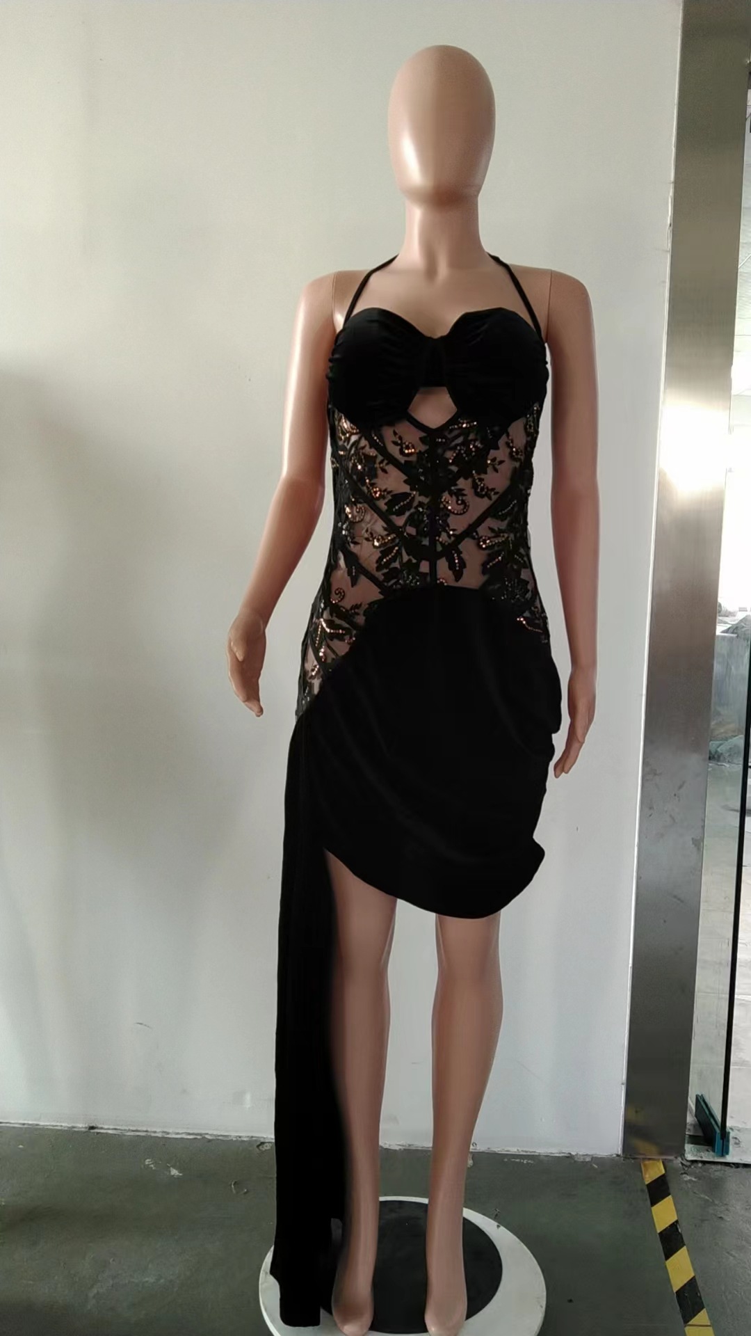 HX0153 Europeo y Americano transfronterizo de comercio exterior de Las Mujeres de encaje largo vestido de la princesa de la cola del club nocturno de terciopelo sexy vestido de la honda