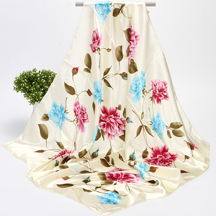 Cross-border Special for New 90 Large Square Scarf Women's Silk Scarf Satin Printed Taobao Scarf High-end Atmosphere