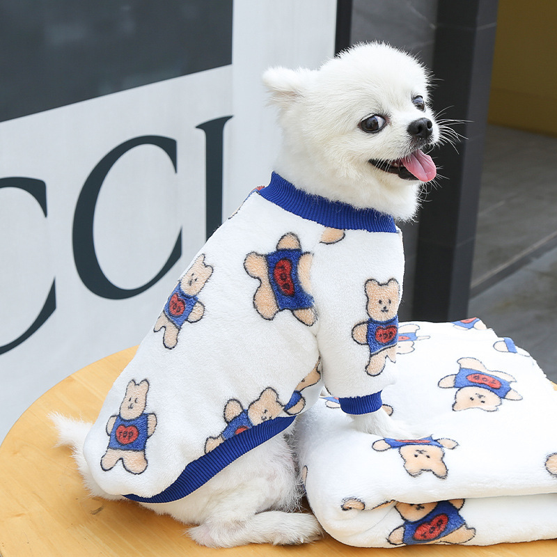 小中型犬狗狗貓咪保暖絨法鬥牛犬泰迪比熊草莓熊印花寵物衣服用品
