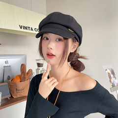 min标鸭舌八角帽子女秋冬新款文艺百搭贝雷帽显脸小毛呢报童帽