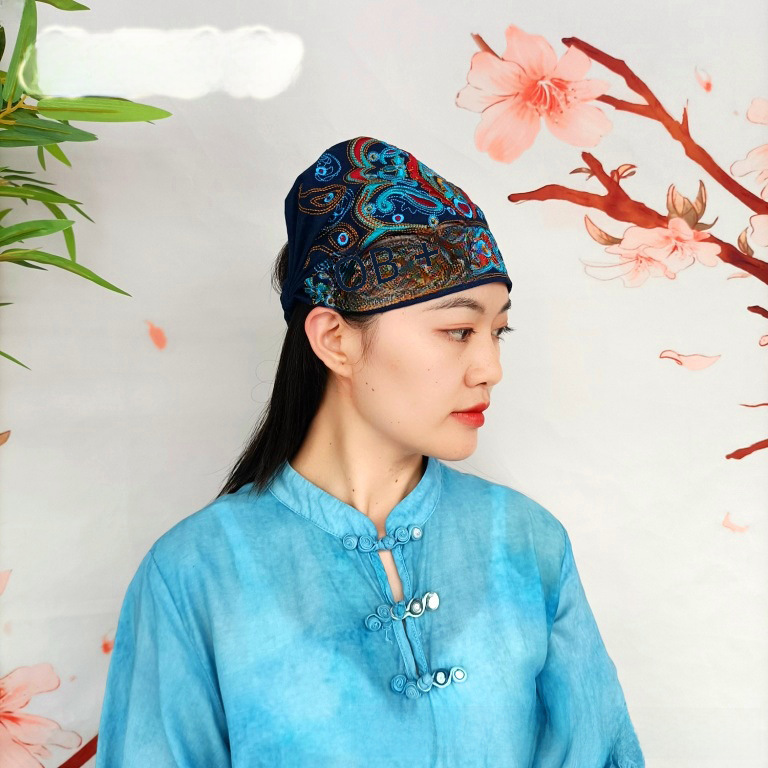 Chapeau haut de forme vide en toile brodée de style ethnique pour femmes, foulard élastique réglable pour voyage et photo_voghion.com