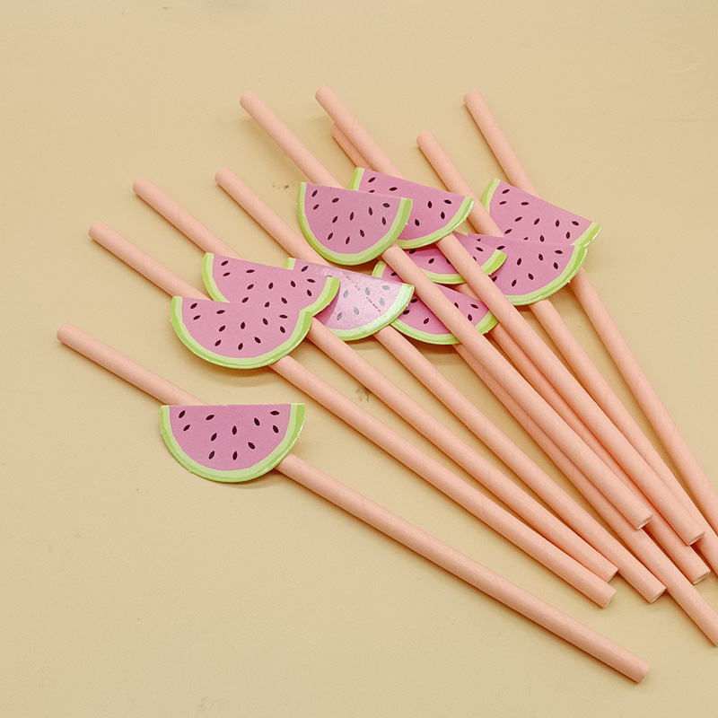 Paja de papel degradable desechable fruta creativa paja de fresa decoración para hornear pastel plug-in leche té paja