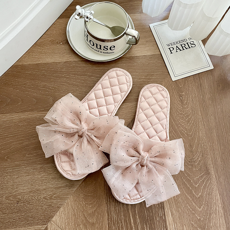 Sparkling Diamond Organza Bow Slippers Fashion One-Throw Fairy Indoor and Outdoor Wear Non-Slip Home Shoes for Women Sparkling Diamond Organza Bow Slippers Fashion One-Throw Fairy Indoor and Outdoor Wear Non-Slip Home Shoes for Women