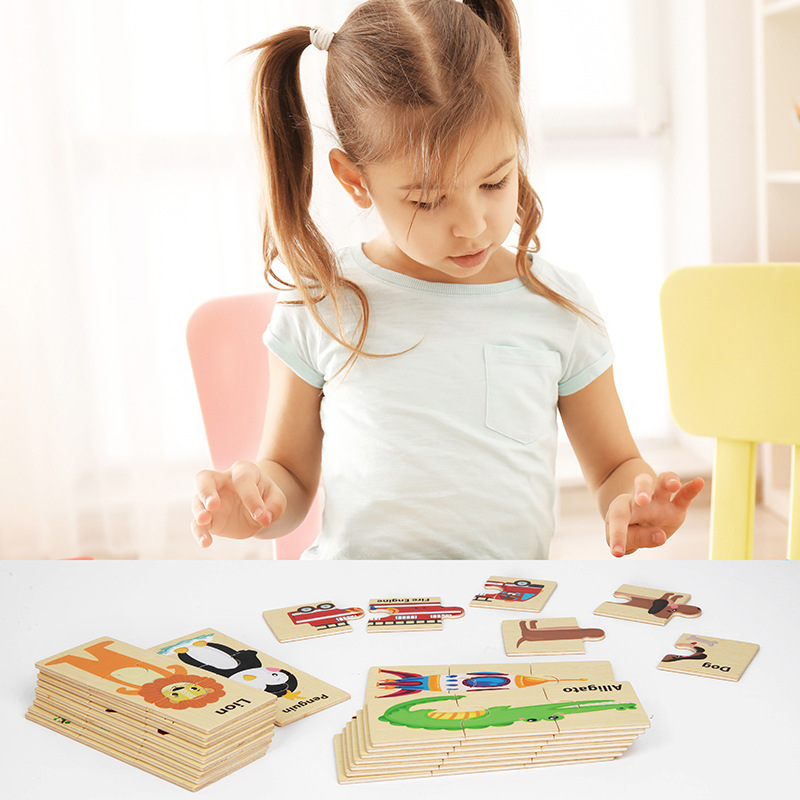 Rompecabezas de emparejamiento de iluminación transfronteriza para niños de 0 a 3 a 6 años, tráfico, cognición de animales, juguetes de educación temprana de madera al por mayor