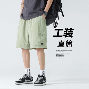 Summer Cargo Shorts Men's Five-Point Shorts Men's Trendy Brand Ice-Feel Thin Multi-Pocket Ice Silk Casual Sports Shorts Wholesale