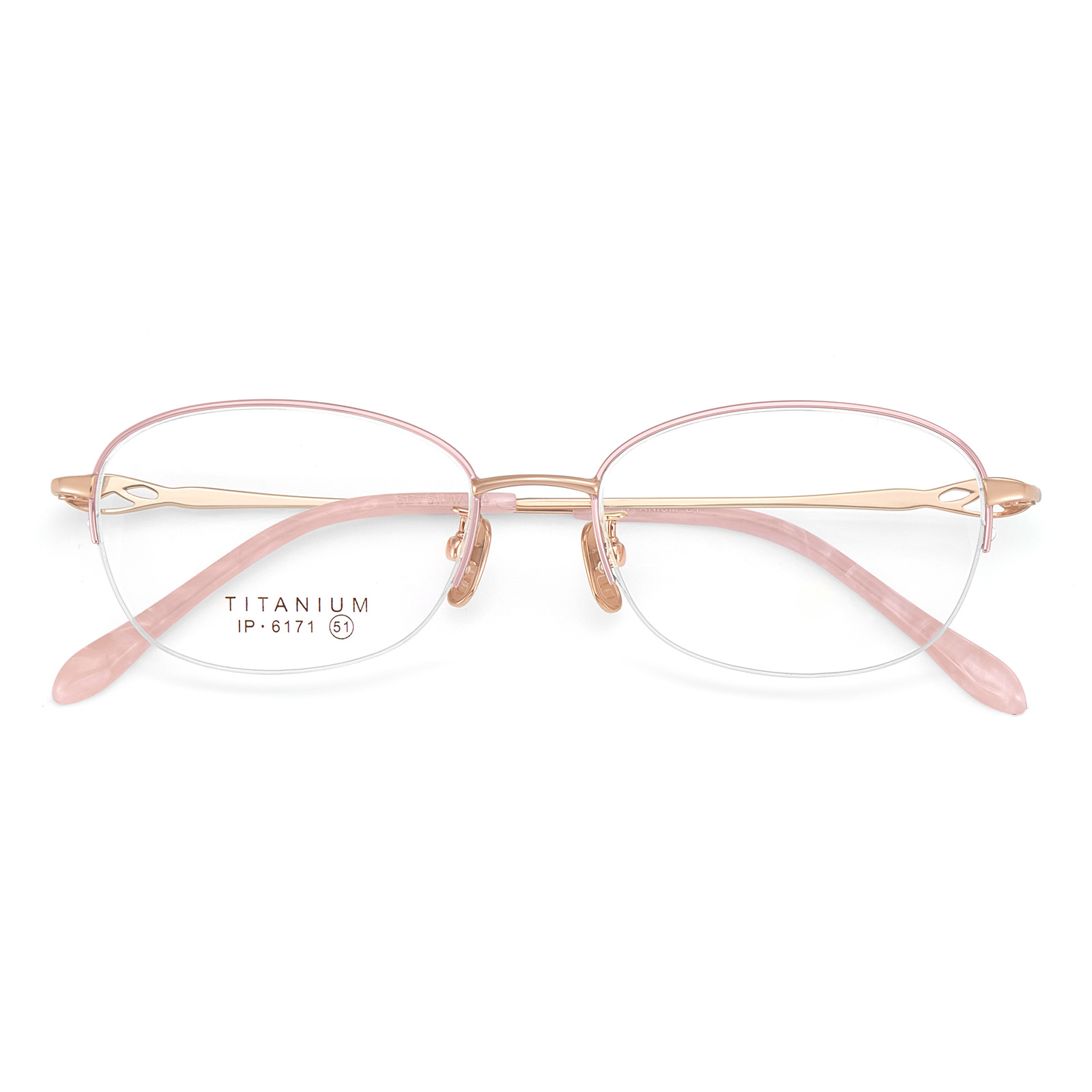 Liu Yan Huagui damas gafas de medio marco de moda retrógrado tallado antideslizante titanio puro soporte nasal puede coincidir con el número de lote Danyang