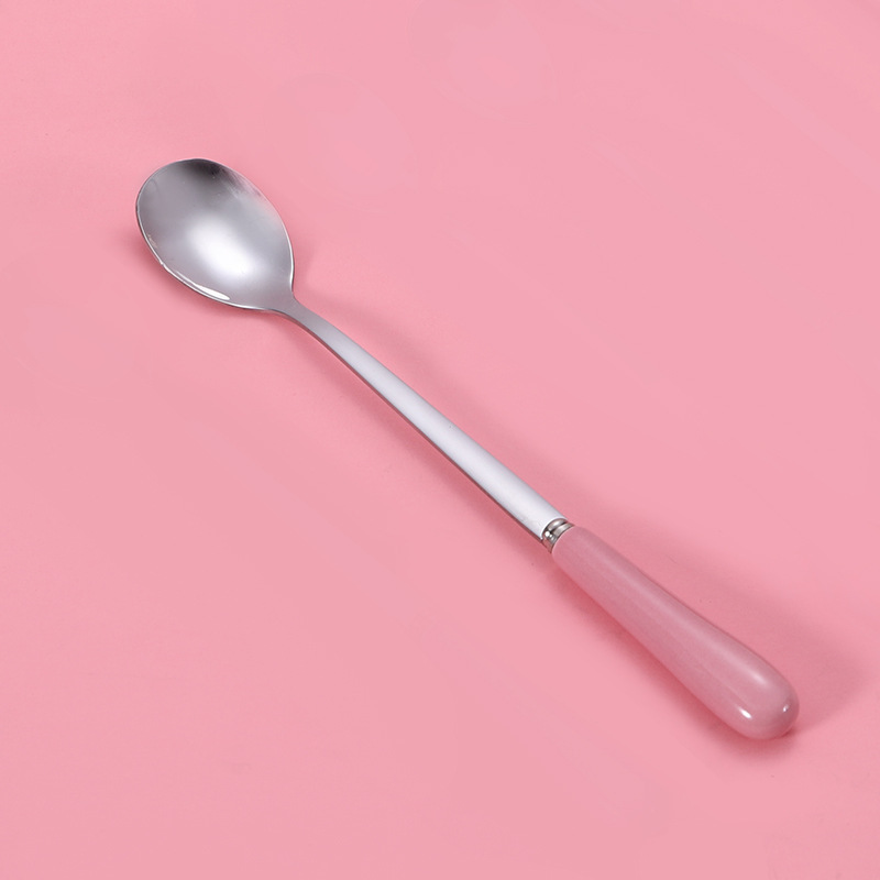 Mango de cerámica cuchara de agitación de acero inoxidable color caramelo creativo taza de café cuchara de postre helado miel cuchara de leche