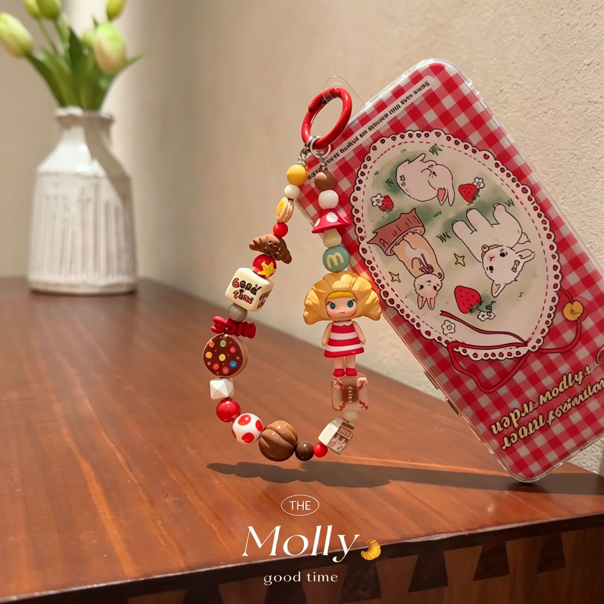 Manufacturer wholesale cowhorn bag phone chain alloy acrylic phone lanyard red bag pendant handmade phone accessory