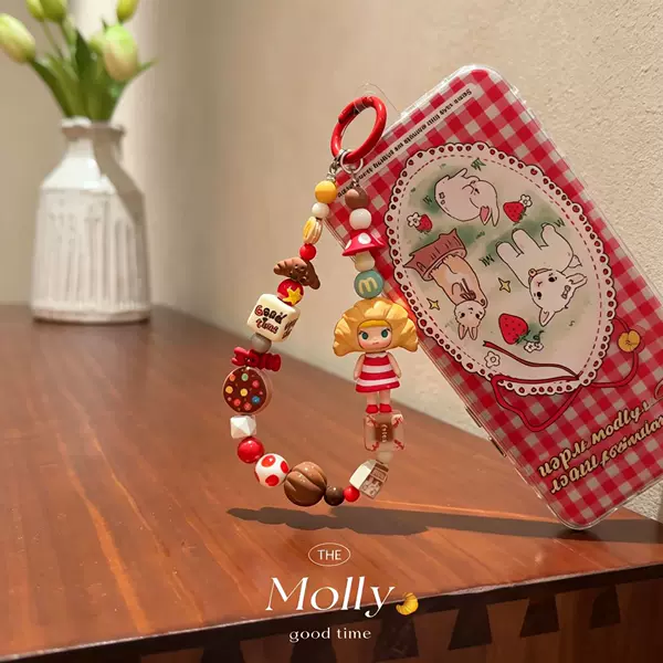 Manufacturer wholesale cowhorn bag phone chain alloy acrylic phone lanyard red bag pendant handmade phone accessory