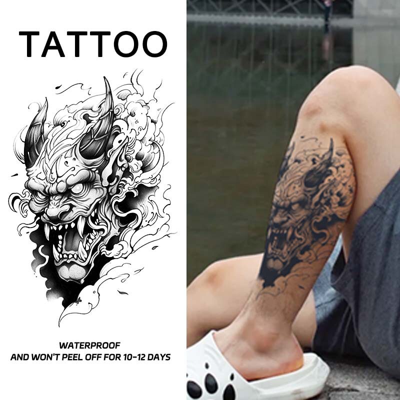 Cross-Border Japanese Prajna Wave Pattern Calf Tattoo Stickers Waterproof and Long-Lasting Calf Instant Full Japanese Style Personalized Tattoo Stickers
