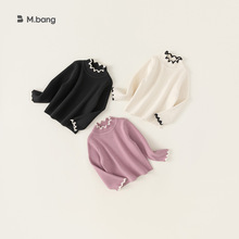 宥宝童装女童针织上衣秋季新款木耳边坑条百搭儿童中高领毛衣