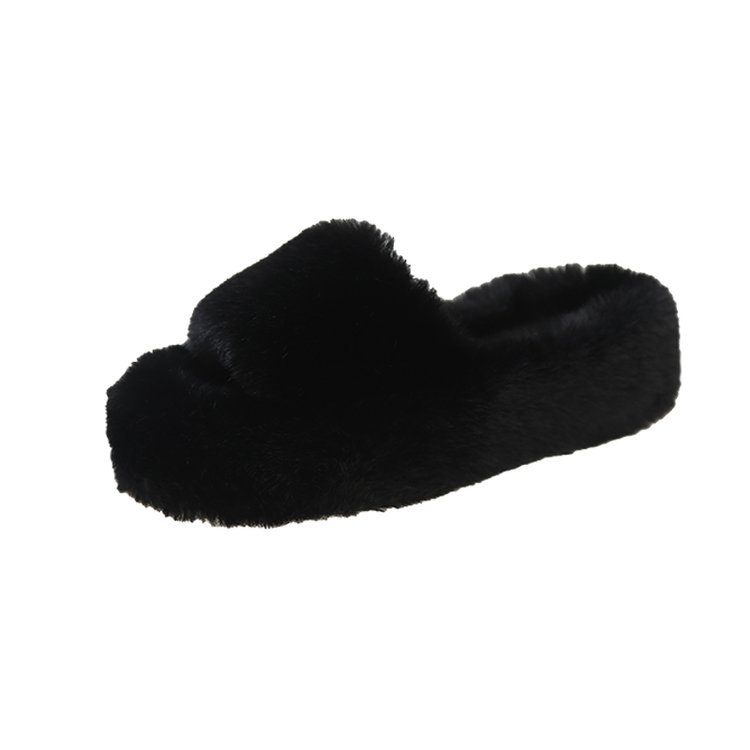 2023 new thick bottom one-word solid color foreign trade plus size fleece slippers flat bottom plush fur slippers casual fashion_voghion.com