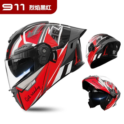 for Men, Winter Warm and | Motosiklet kaskı (dəbilqə) - 911-unveiled-helmet-flame-black-and-red-hd-dual-mirror