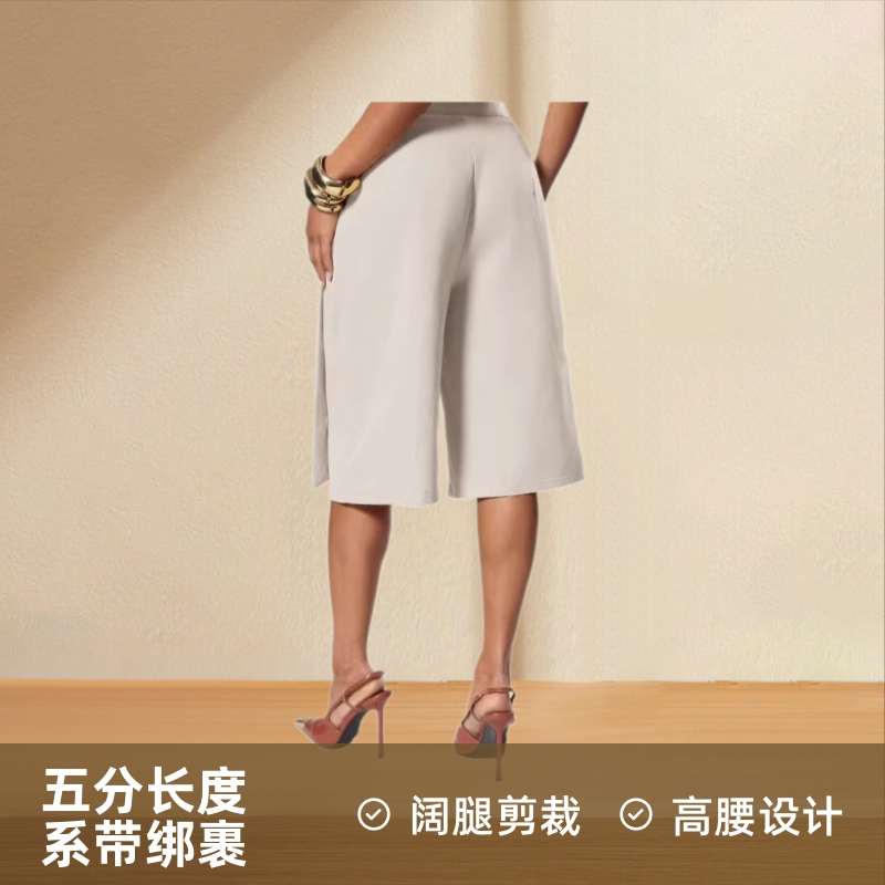 2026 Summer New Style Wrap-Around Tie-Waist Wide-Leg Mid-Length Pants, Elegant Commuter Two-Piece Faux Skirt Pants for Women