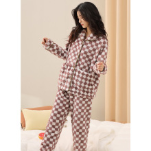 长毛绒睡衣女冬季加绒加厚珊瑚绒25新款可外穿大码格子家居服套装