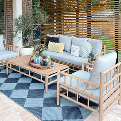 Outdoor rattan creative sofa solid wood teak rattan chair homestay hotel terrace garden courtyard double coffee table set