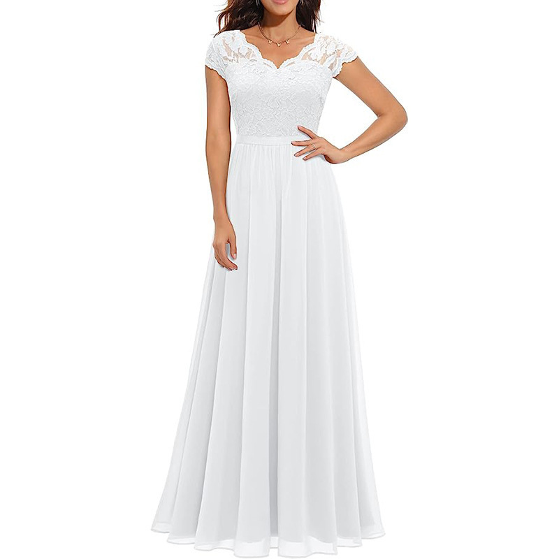 Evening Dress 2026 New Style European and American Best-Selling Amazon Dress Lace Splicing Long Waist-Cinching Noble Dress for Women