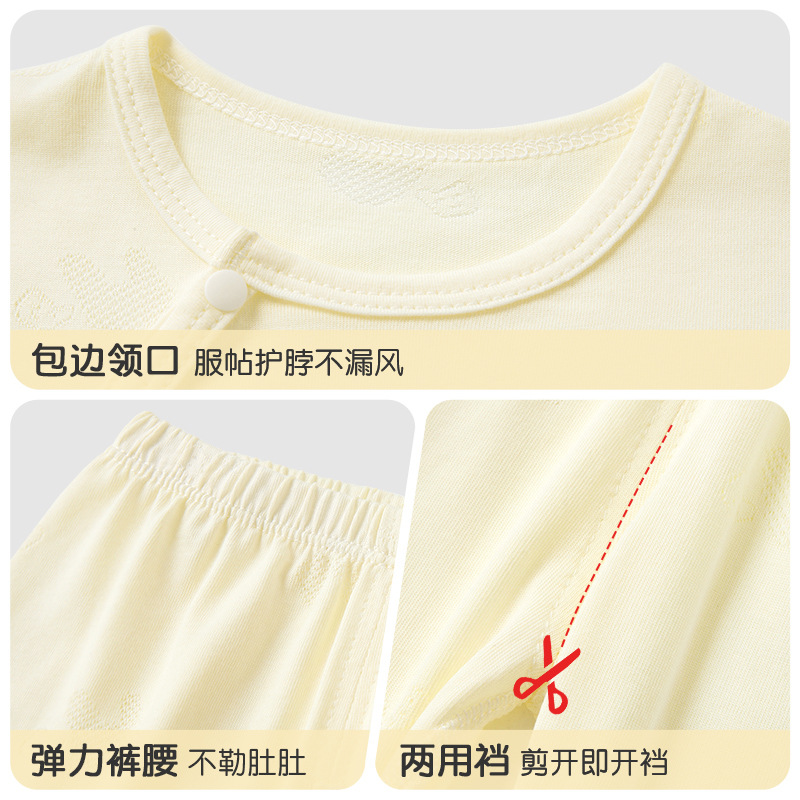 Set de verano para bebés aire acondicionado delgado con media manga dos piezas, ropa de verano para niños y niñas con media manga dividida