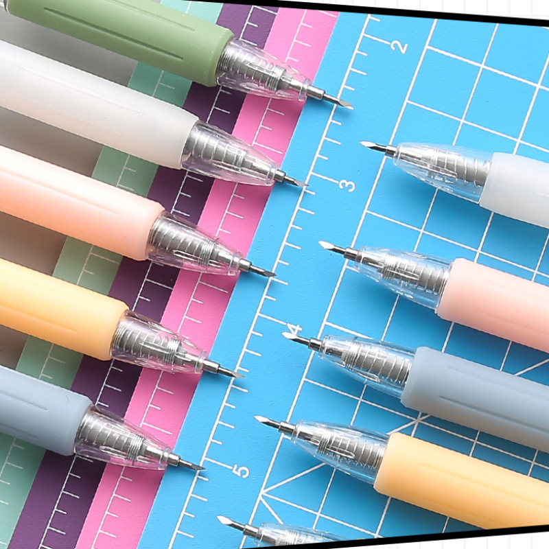 莫蘭迪色系按動筆刀學生diy手工切割裁紙小刀手賬膠帶裁紙美工刀