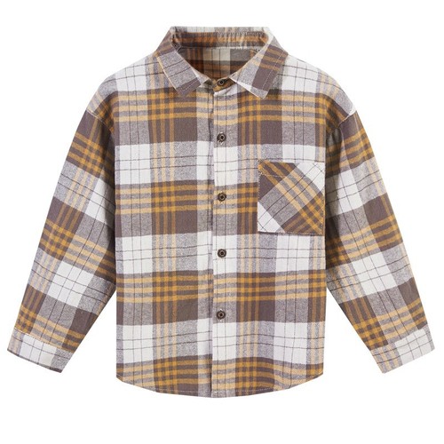 Boys' Long-Sleeve Shirt 2025 Spring and Autumn New European and American Children's Plaid Napped Collar Shirt Direct Supply One Piece Drop Shipping