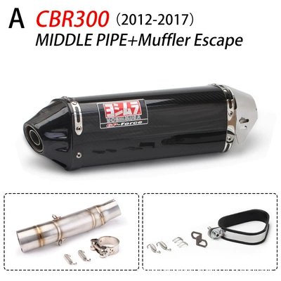 Motorcycle Modified Cbr300 Cbr500 500X Series Exhaust Pipe Modified Stainless Steel Middle Section Carbon Fiber Tail Section (Motorcycle exhaust pipe) - cbr300-12-17-middle-section-yoshimura-triangle-full-carbon-fiber